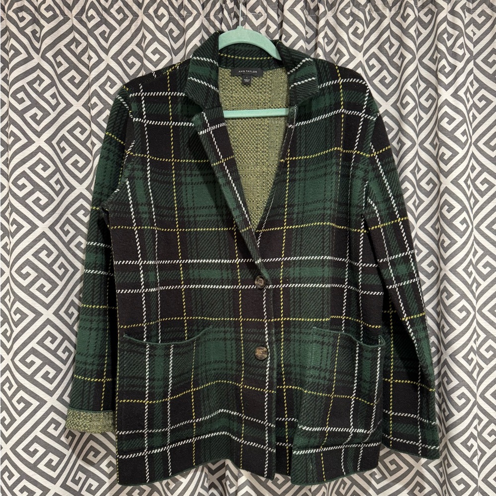 Ann Taylor Plaid Sweater Blazer